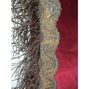 French 18th Century Metal Applique on Red Silk Velvet Pillow