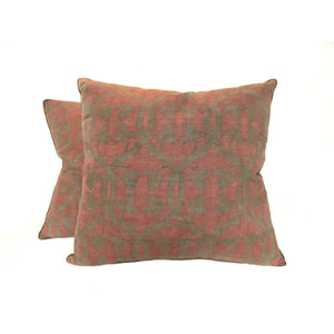Pair Fortuny 1920's Climbing Leaf Motif Pillows in a Woven Twill